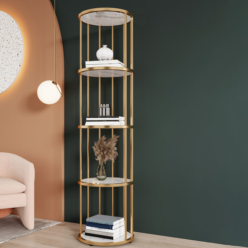 Urban Vertical Corner Bookshelf Iron Frame White Manufactured Wood Shelf Bookcase