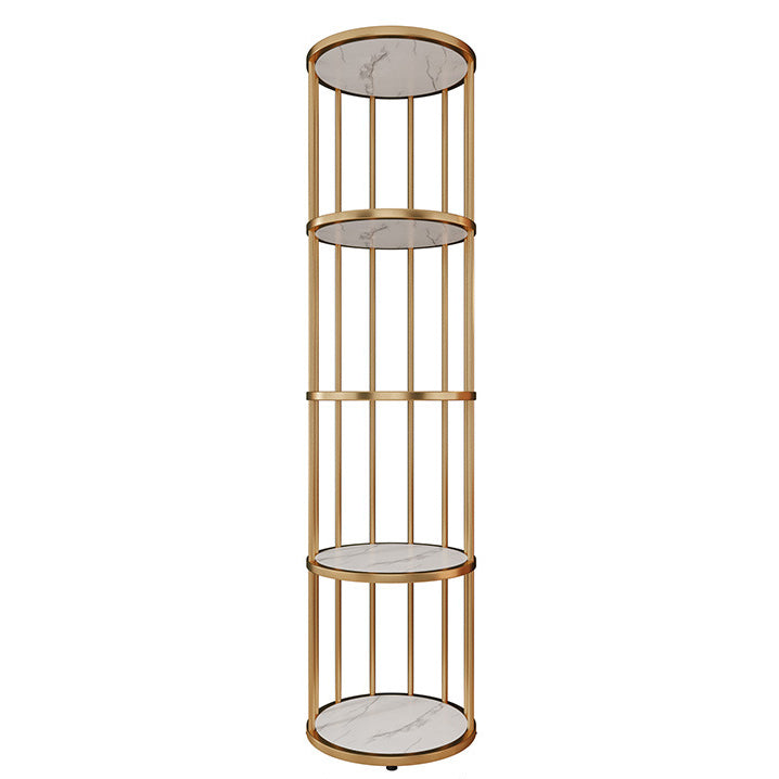 Urban Vertical Corner Bookshelf Iron Frame White Manufactured Wood Shelf Bookcase