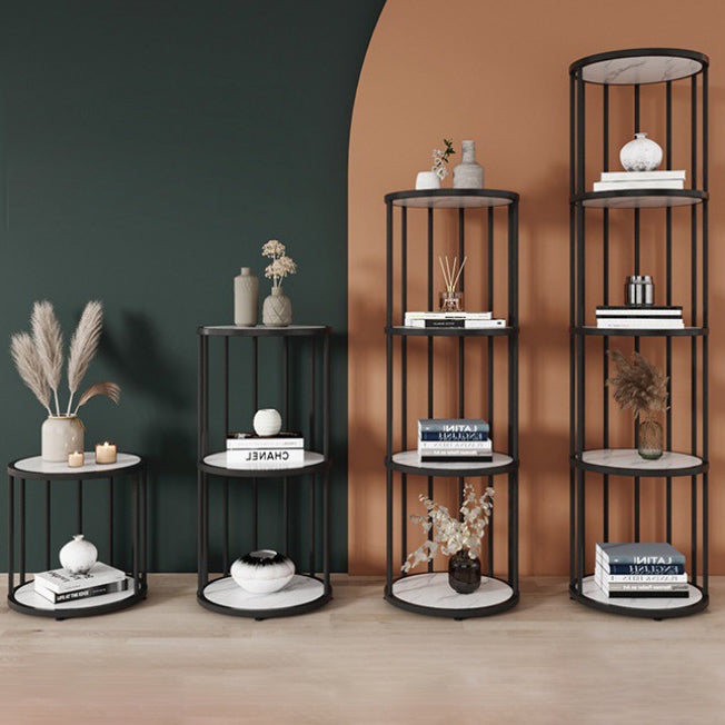 Urban Vertical Corner Bookshelf Iron Frame White Manufactured Wood Shelf Bookcase