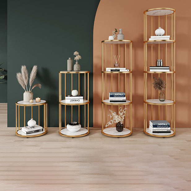 Urban Vertical Corner Bookshelf Iron Frame White Manufactured Wood Shelf Bookcase