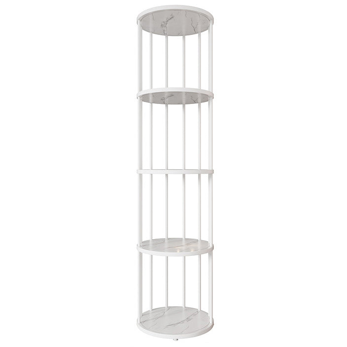 Urban Vertical Corner Bookshelf Iron Frame White Manufactured Wood Shelf Bookcase