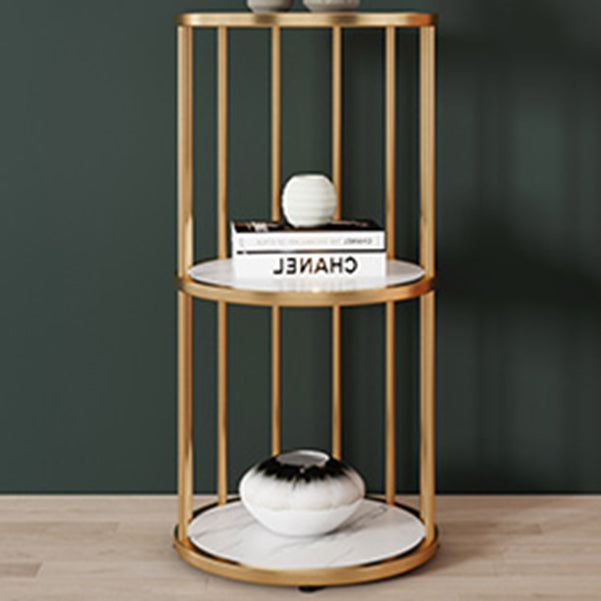 Urban Vertical Corner Bookshelf Iron Frame White Manufactured Wood Shelf Bookcase