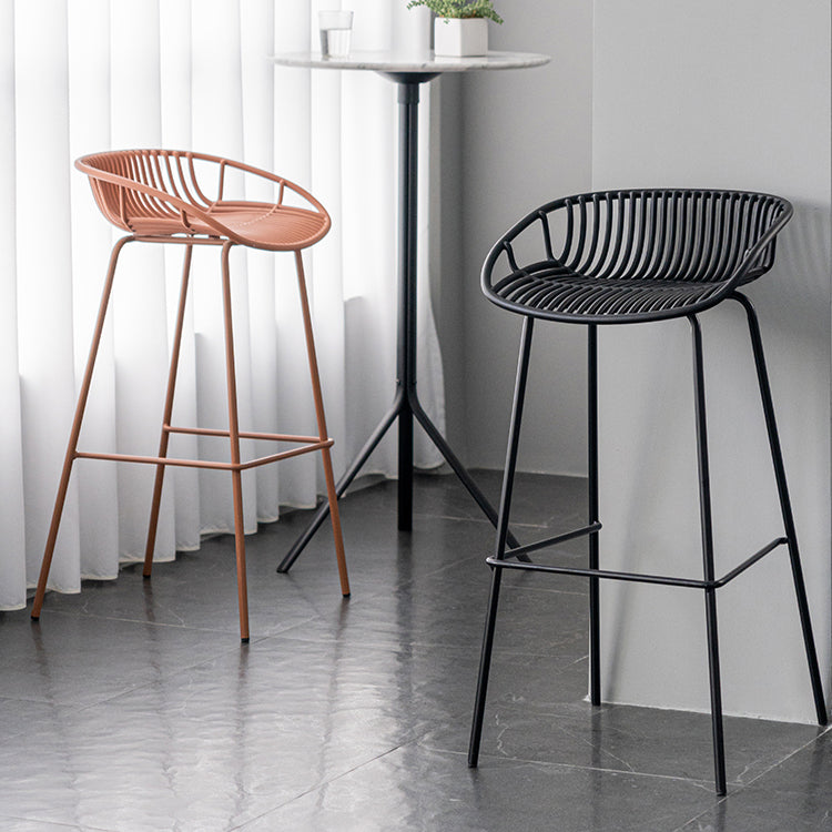 Contemporary Footrest Metal Barstool Matte Finish Restaurant Stool