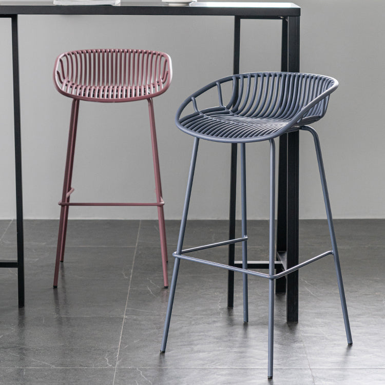 Contemporary Footrest Metal Barstool Matte Finish Restaurant Stool