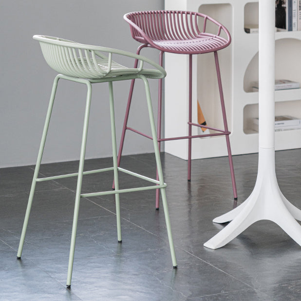Contemporary Footrest Metal Barstool Matte Finish Restaurant Stool