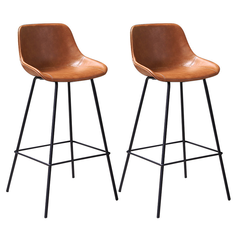 Scandinavian Coffee Shop Low Back Stool Matte Finish Leather Barstool