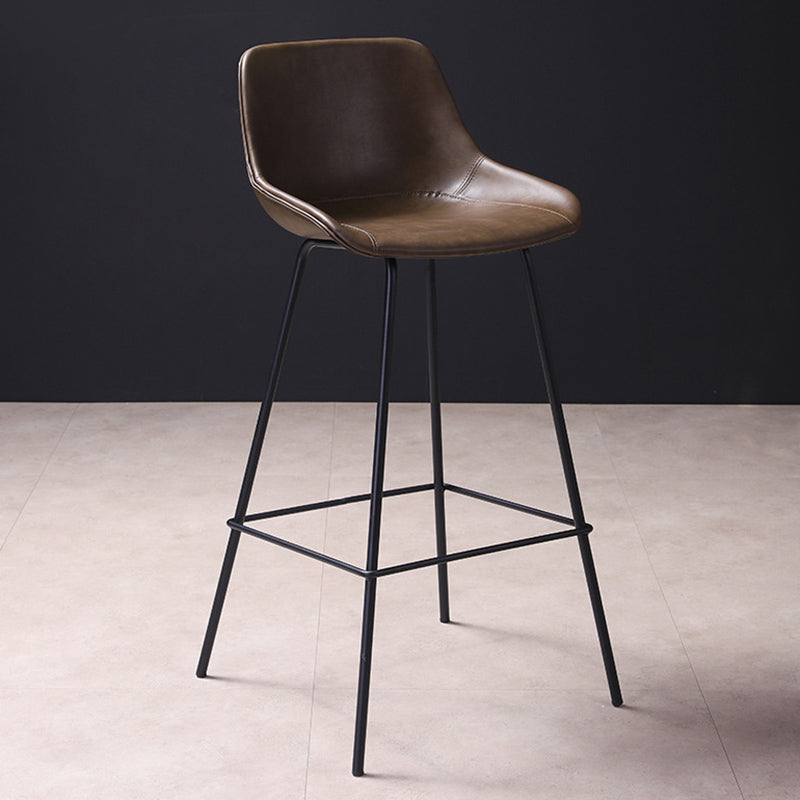 Scandinavian Coffee Shop Low Back Stool Matte Finish Leather Barstool