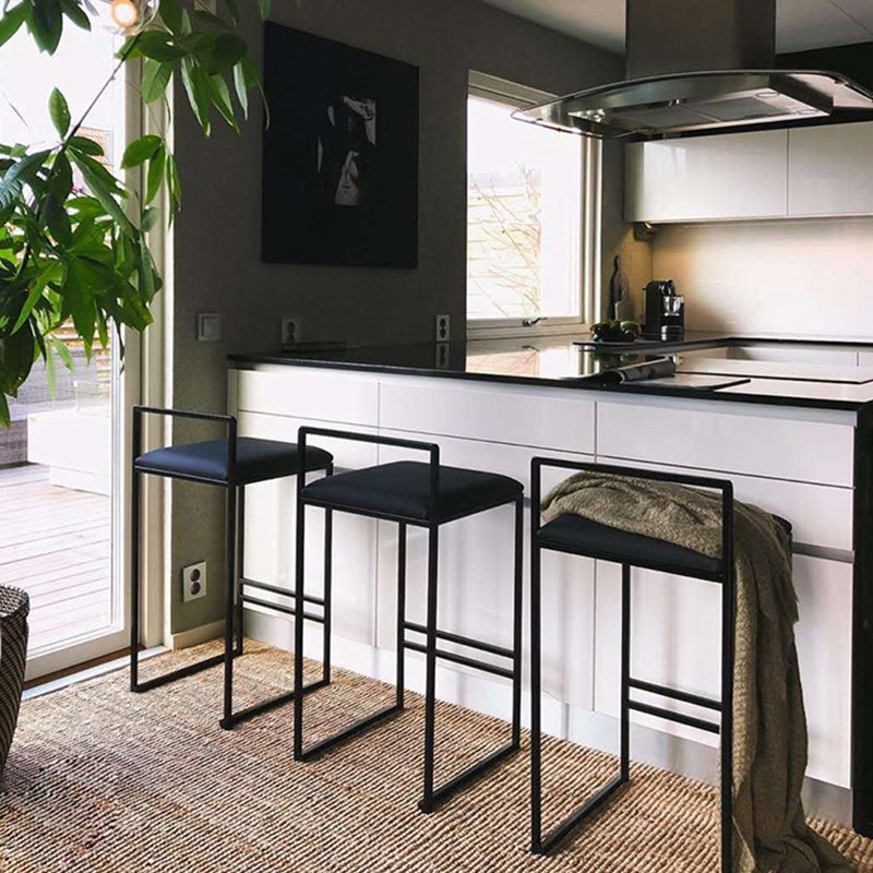 Modern Armless Backrest Counter Stool Iron Cafe Bar Stool with Cushion and Pedal