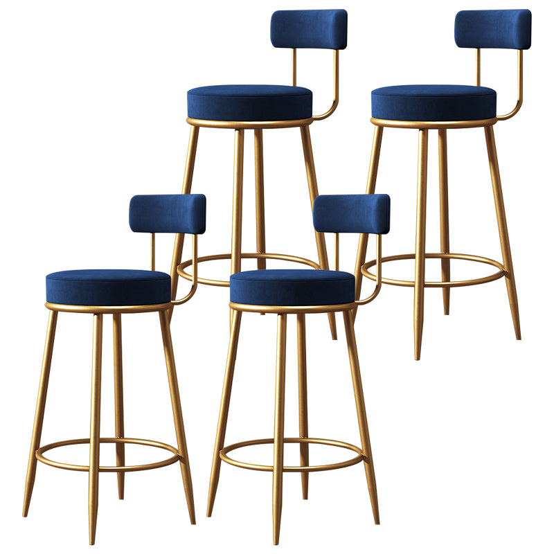 Nordic Armless Backrest Counter Stool Iron Cafe Bar Stool with Velvet Cushion