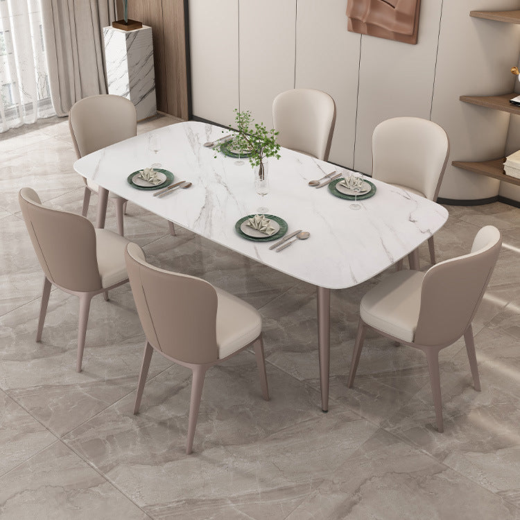 Nordic 1/2/5/7 Pieces Rectangle Dining Set Sintered Stone Dining Table with Leather Chairs