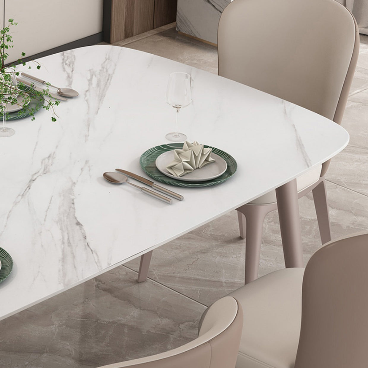Nordic 1/2/5/7 Pieces Rectangle Dining Set Sintered Stone Dining Table with Leather Chairs