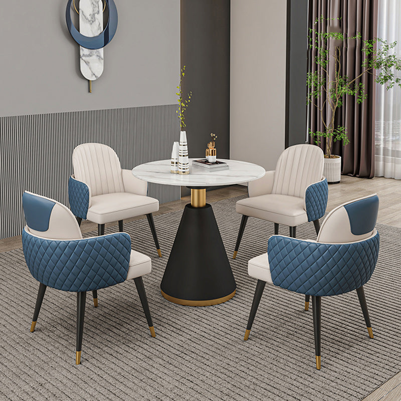 Glam 1/2/3/4/5 Pieces Dinette Set with White Sintered Stone Top Round Dining Table Set