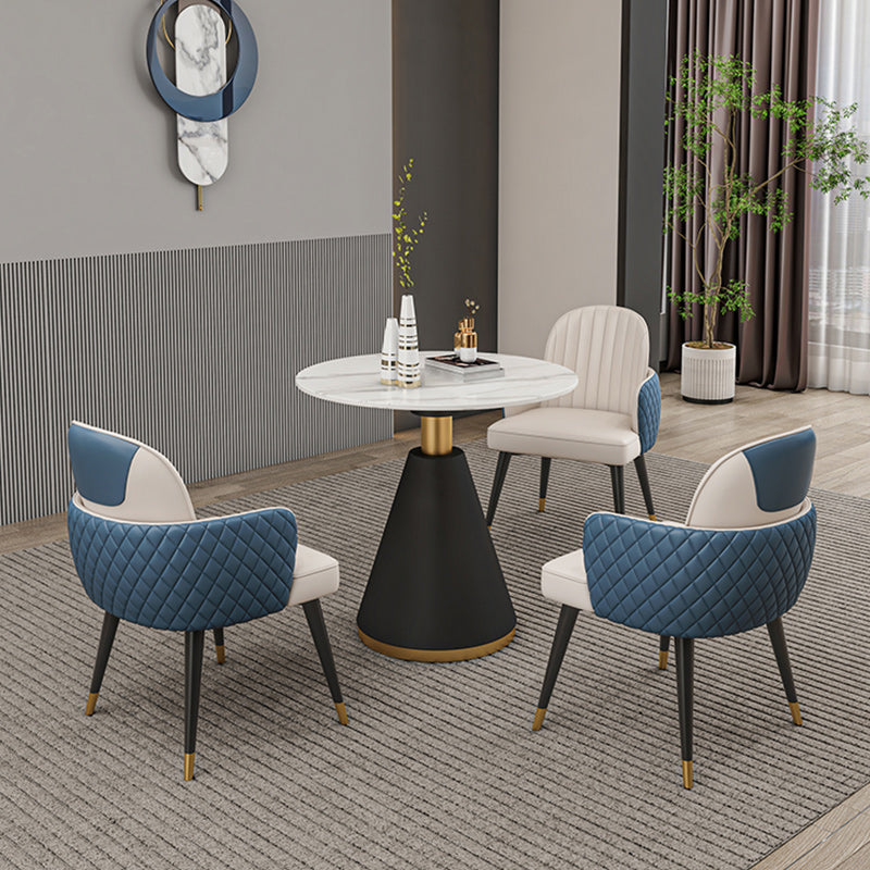 Glam 1/2/3/4/5 Pieces Dinette Set with White Sintered Stone Top Round Dining Table Set