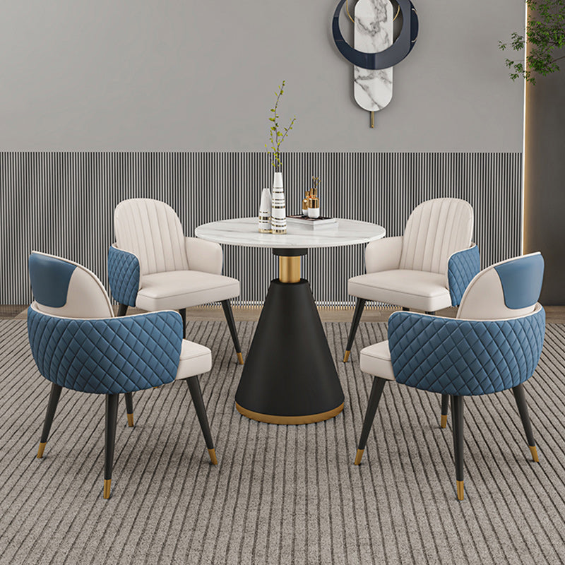 Glam 1/2/3/4/5 Pieces Dinette Set with White Sintered Stone Top Round Dining Table Set