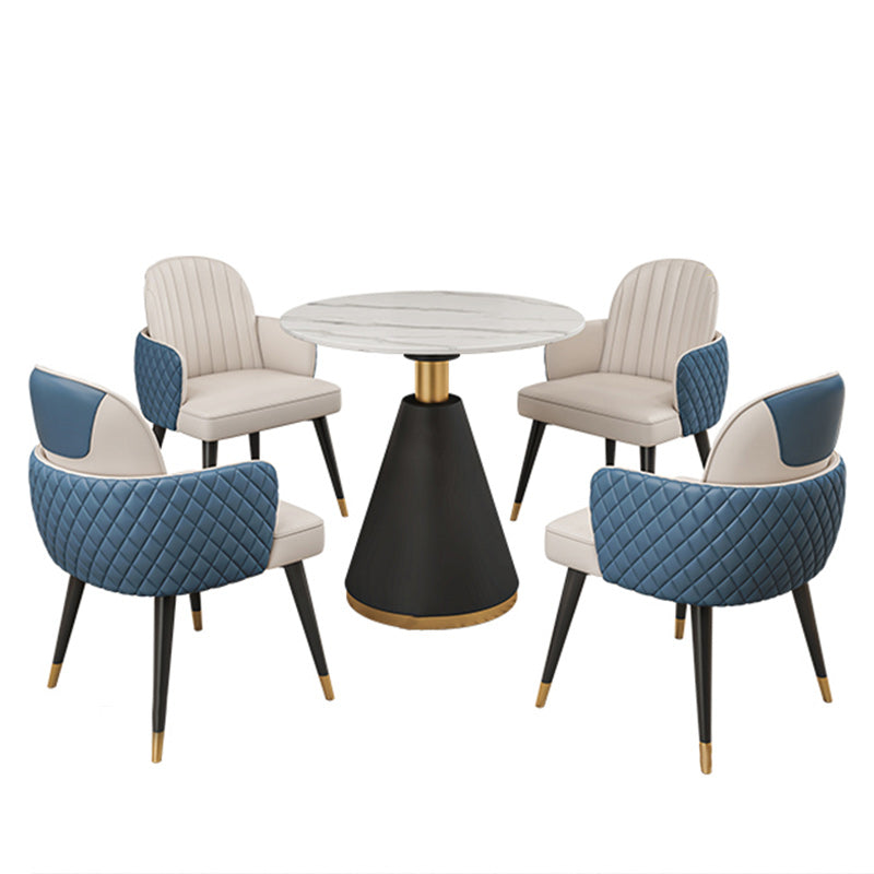 Glam 1/2/3/4/5 Pieces Dinette Set with White Sintered Stone Top Round Dining Table Set