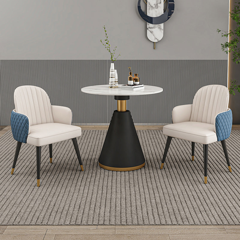 Glam 1/2/3/4/5 Pieces Dinette Set with White Sintered Stone Top Round Dining Table Set
