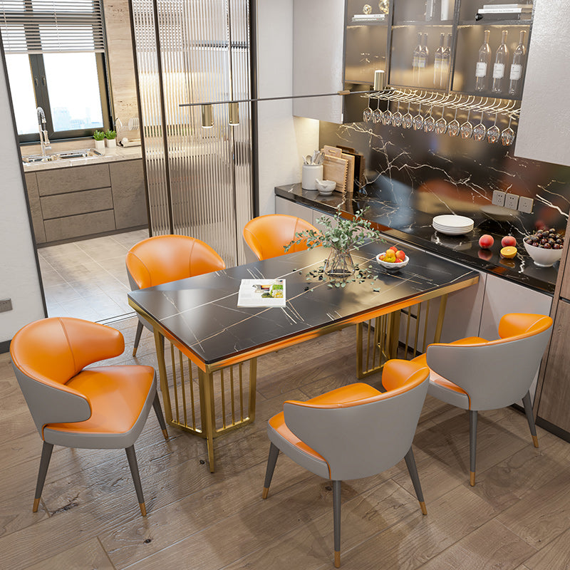 Glam 1/2/5/6/7 Pieces Gold Dinette Set with Sintered Stone Top Rectangle Dining Table Set