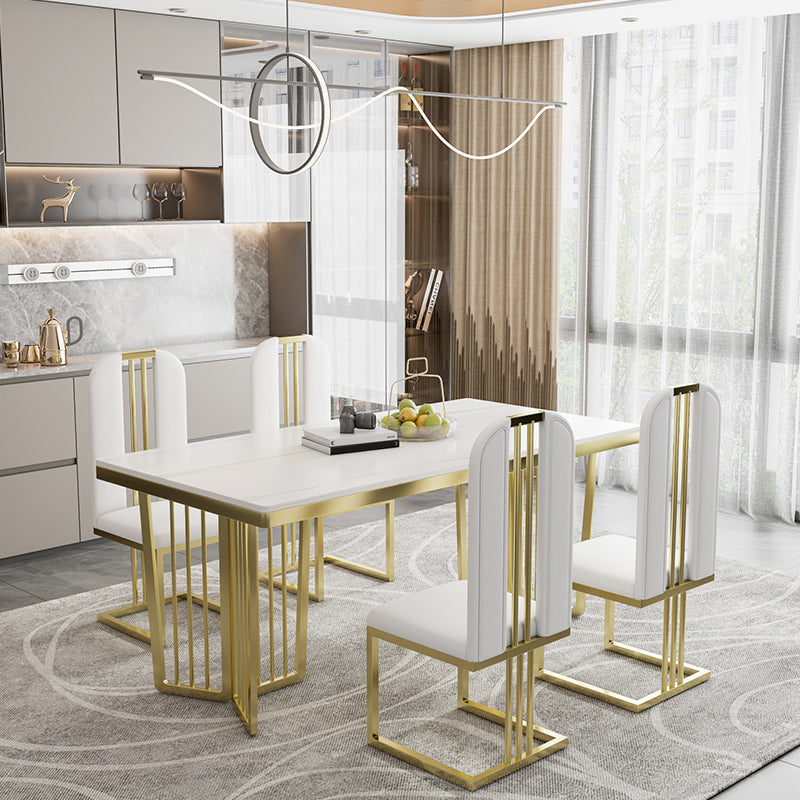Glam 1/2/5/6/7 Pieces Gold Dinette Set with Sintered Stone Top Rectangle Dining Table Set