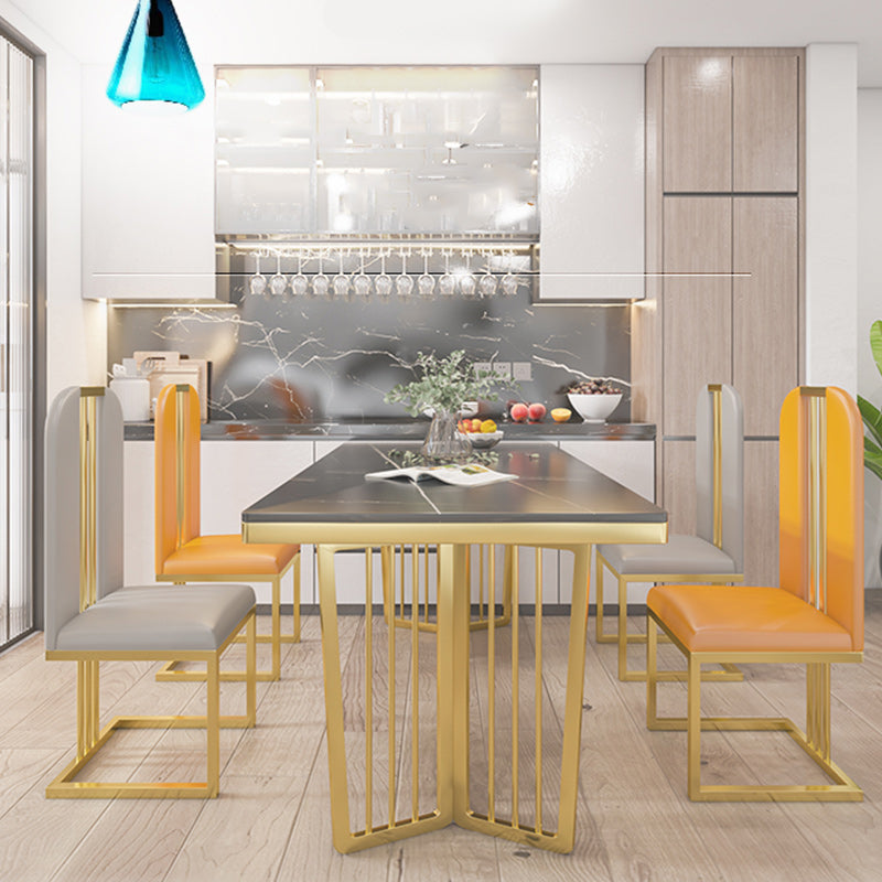 Glam 1/2/5/6/7 Pieces Gold Dinette Set with Sintered Stone Top Rectangle Dining Table Set