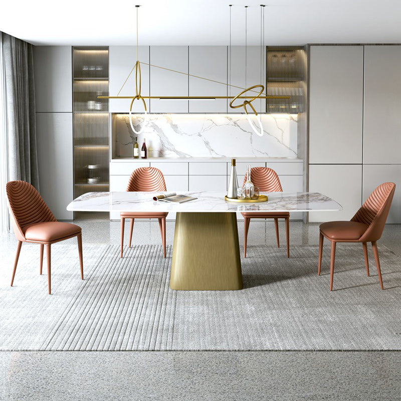 Luxury 1/2/5/7 Pieces Rectangle Dining Set Sintered Stone Top Table with Leather Chairs