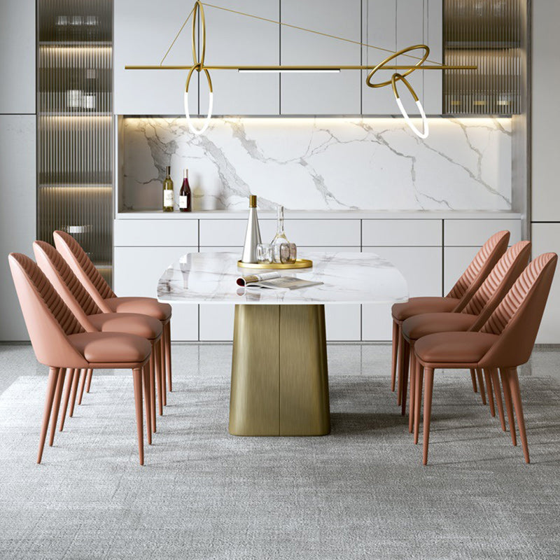 Luxury 1/2/5/7 Pieces Rectangle Dining Set Sintered Stone Top Table with Leather Chairs