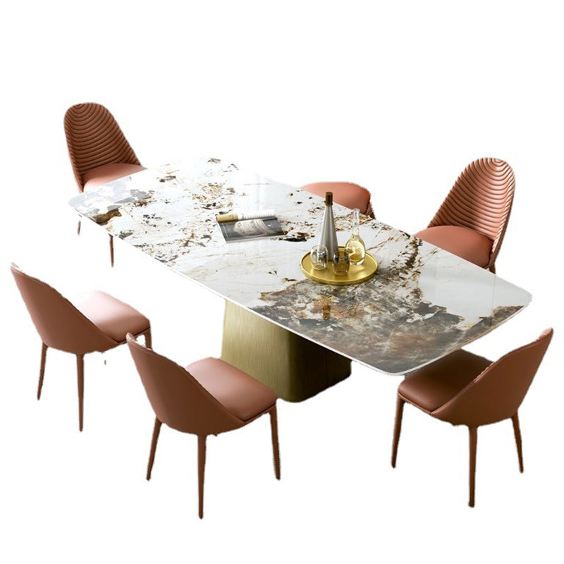 Luxury 1/2/5/7 Pieces Rectangle Dining Set Sintered Stone Top Table with Leather Chairs