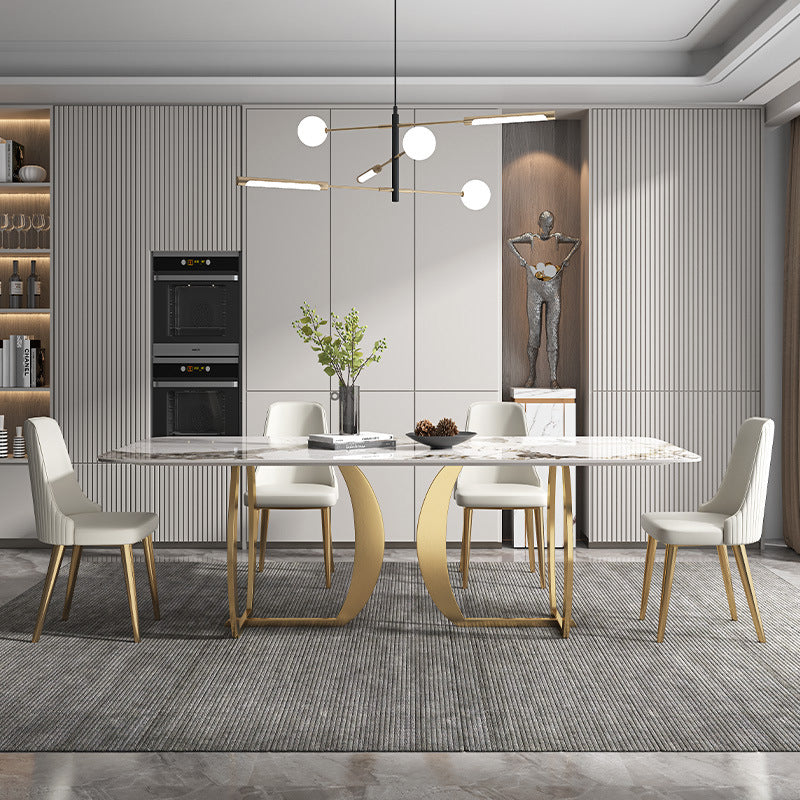 1/2/5/7 Pieces Luxury Dining Set Sintered Stone Top Dining Table with Leather Chairs