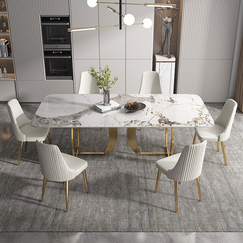 1/2/5/7 Pieces Luxury Dining Set Sintered Stone Top Dining Table with Leather Chairs