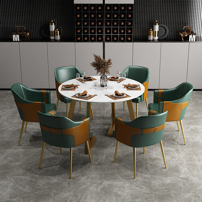 Glam 1/7 Pieces Dining Set Circular Stone Dining Table for Dining Room
