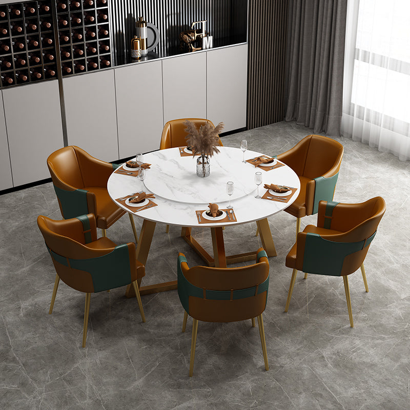 Glam 1/7 Pieces Dining Set Circular Stone Dining Table for Dining Room