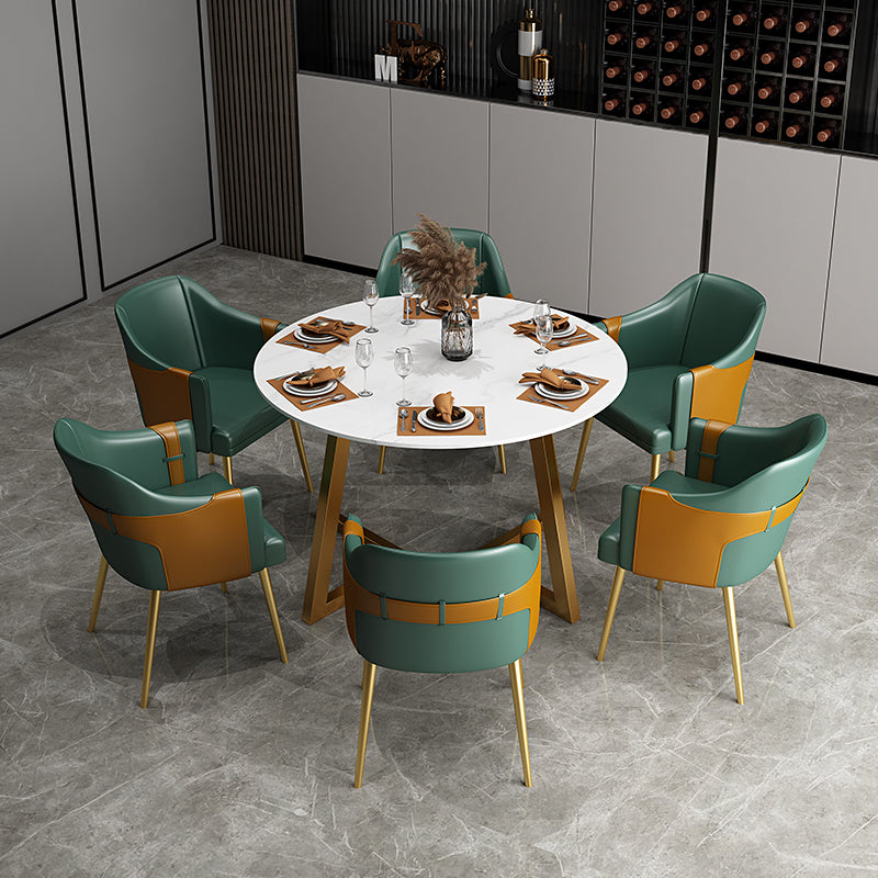 Glam 1/7 Pieces Dining Set Circular Stone Dining Table for Dining Room