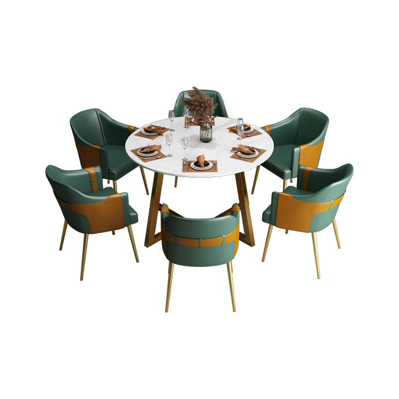 Glam 1/7 Pieces Dining Set Circular Stone Dining Table for Dining Room