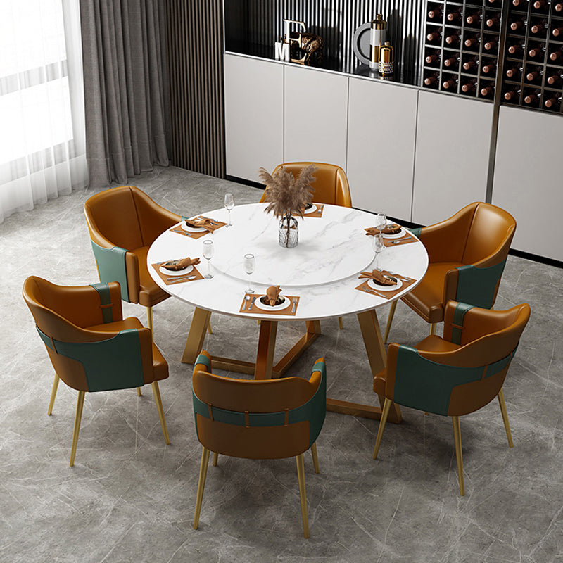 Glam 1/7 Pieces Dining Set Circular Stone Dining Table for Dining Room