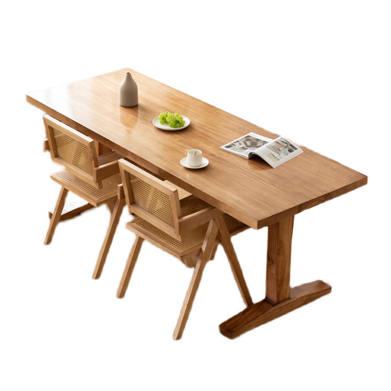 Modern Rectangular Dining Table Solid Wood Dining Table with Double Pedestal