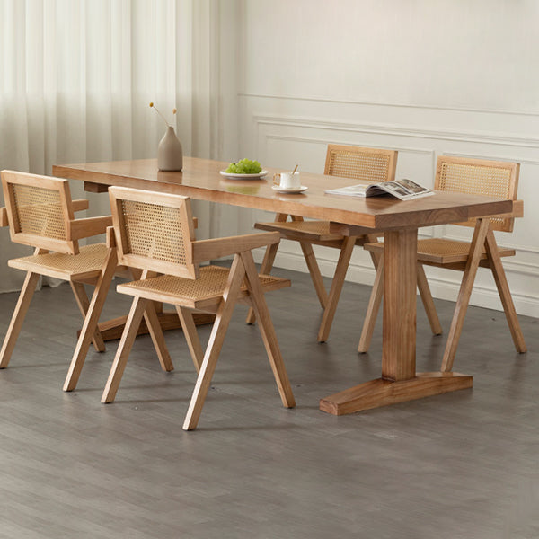 Modern Rectangular Dining Table Solid Wood Dining Table with Double Pedestal