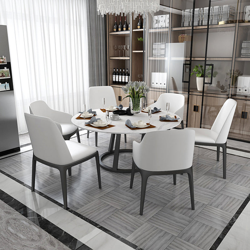 White Stone Top Dining Table Contemporary Dining Table with Pedestal Base