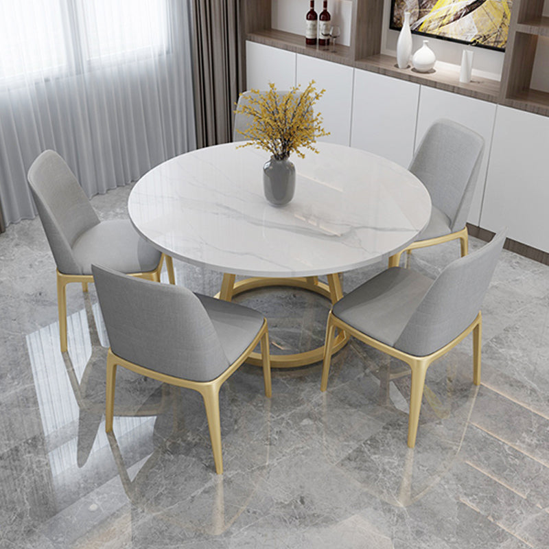 White Stone Top Dining Table Contemporary Dining Table with Pedestal Base