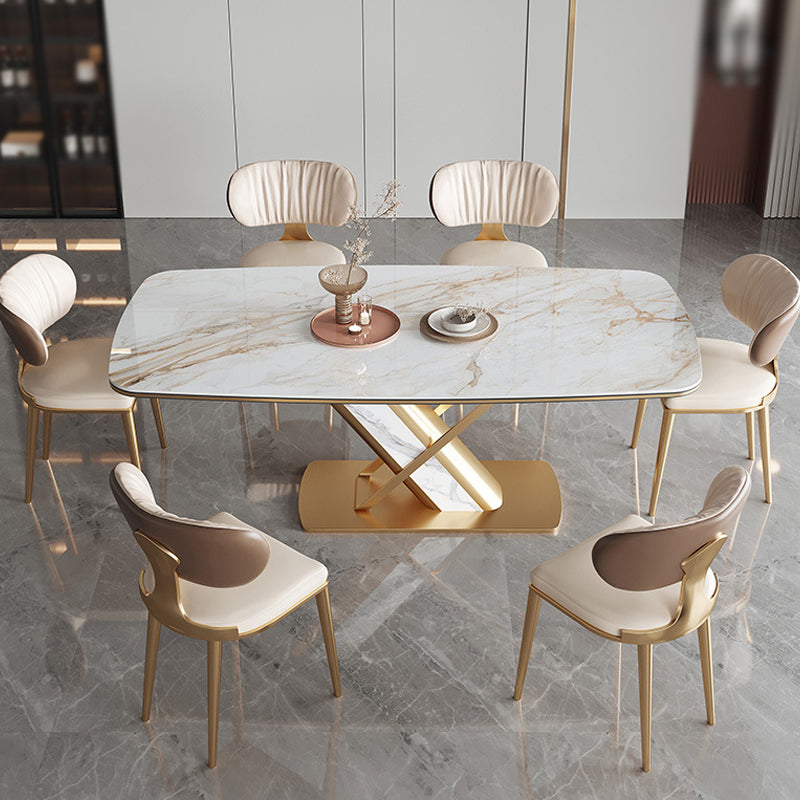 Stone Top Dining Table Traditional Luxury Rectangle Dining Table with Pedestal Base