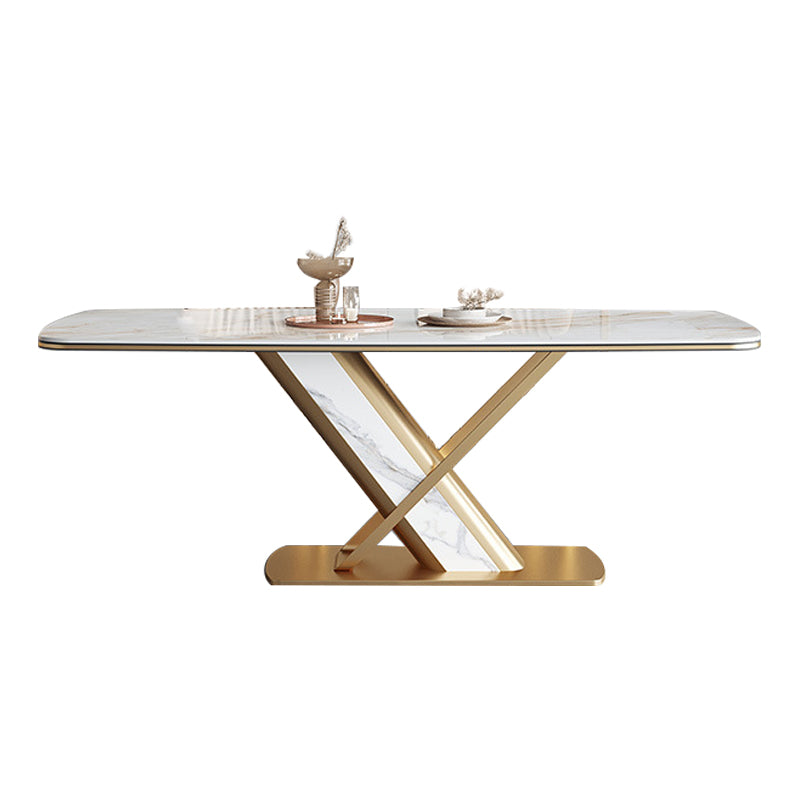 Stone Top Dining Table Traditional Luxury Rectangle Dining Table with Pedestal Base