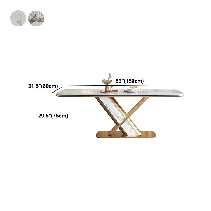 Stone Top Dining Table Traditional Luxury Rectangle Dining Table with Pedestal Base