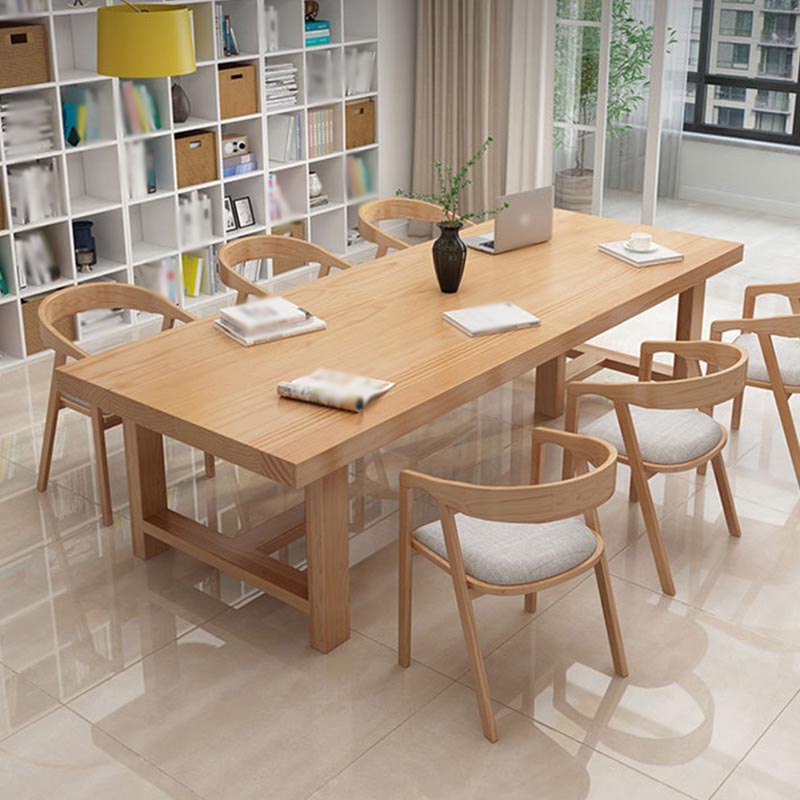 Table de salle à manger rectangulaire contemporaine en bois naturel en pin avec double piédestal