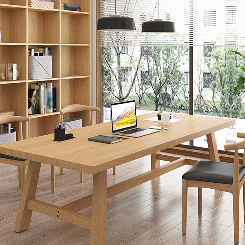 Contemporary Natural Wood Table Pine Rectangle Dining Table with Trestle