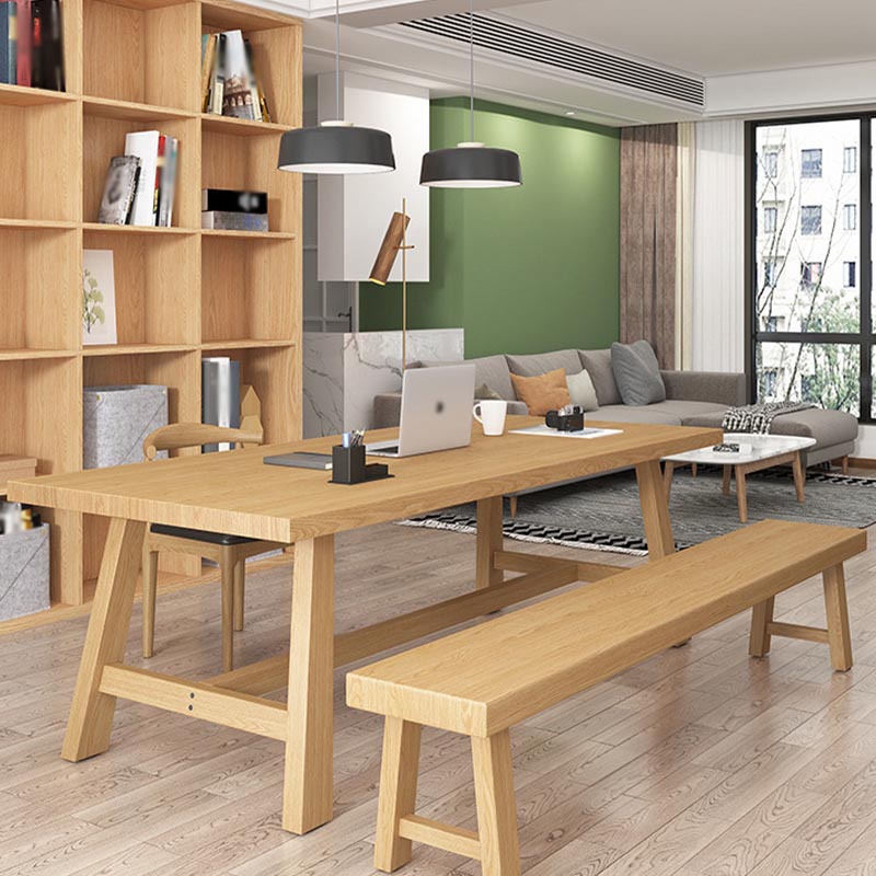 Contemporary Natural Wood Table Pine Rectangle Dining Table with Trestle