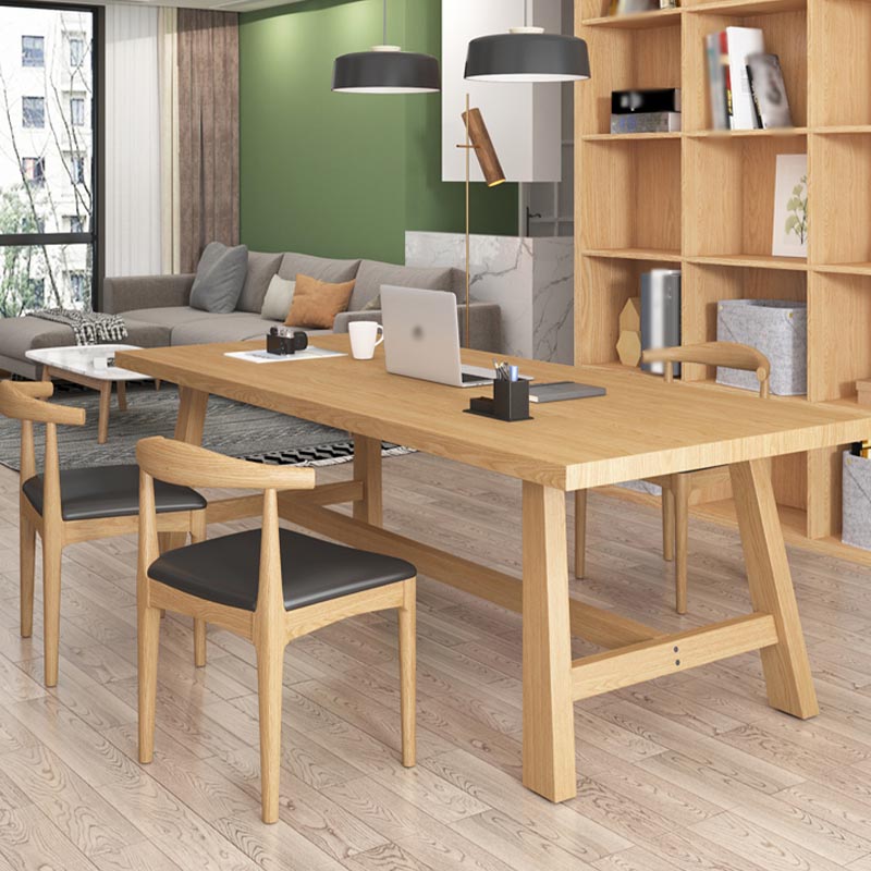 Contemporary Natural Wood Table Pine Rectangle Dining Table with Trestle