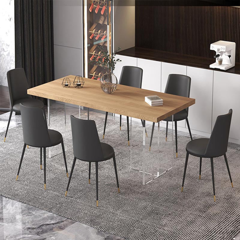 Contemporary Natural Wood Table Home Rectangle Dining Table with Double Pedestal