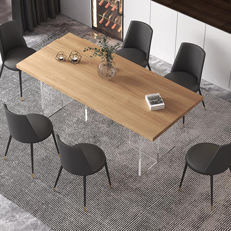 Contemporary Natural Wood Table Home Rectangle Dining Table with Double Pedestal