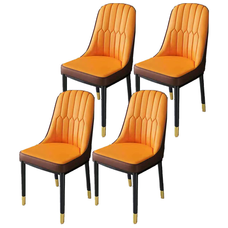 Glam Parsons Dining Side Chair Leather Indoor Dining Chair with Metal Legs