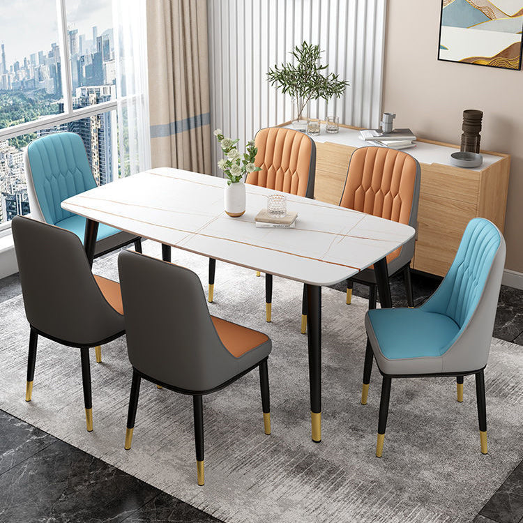 Glam Parsons Dining Side Chair Leather Indoor Dining Chair with Metal Legs