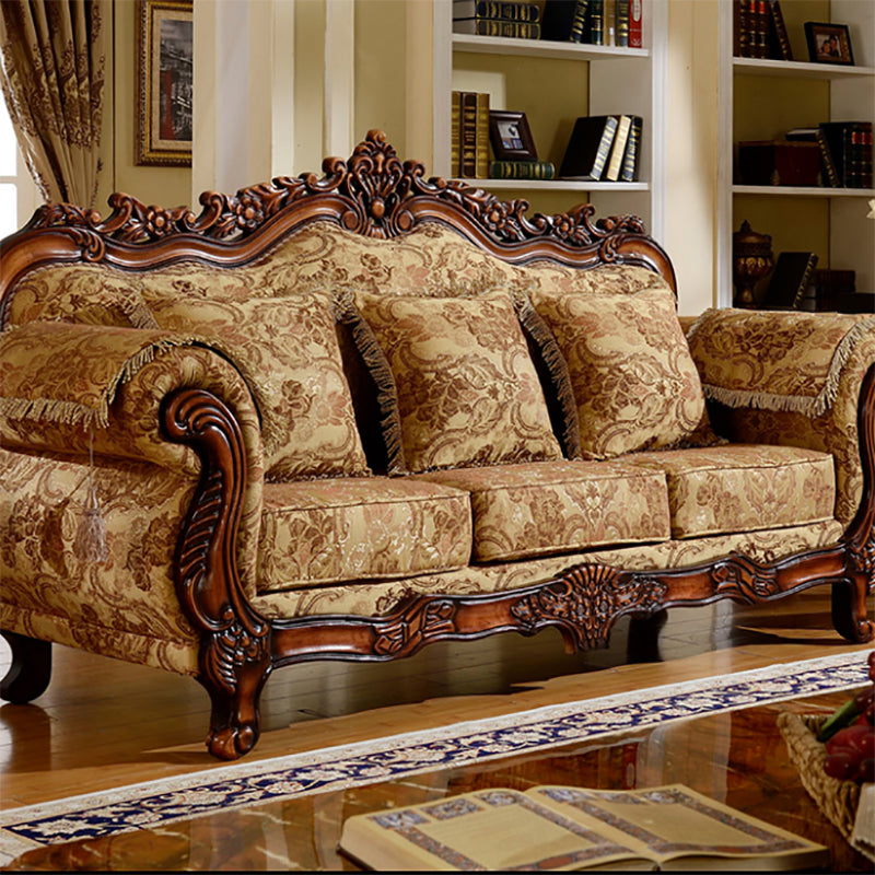 49" High Rustic Rolled Arm Sofa Linen Curved Sofa with Camel Back for Apartment