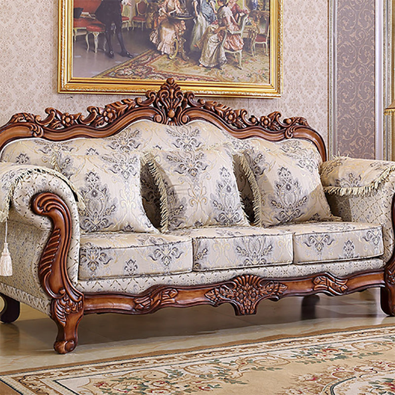 49" High Rustic Rolled Arm Sofa Linen Curved Sofa with Camel Back for Apartment